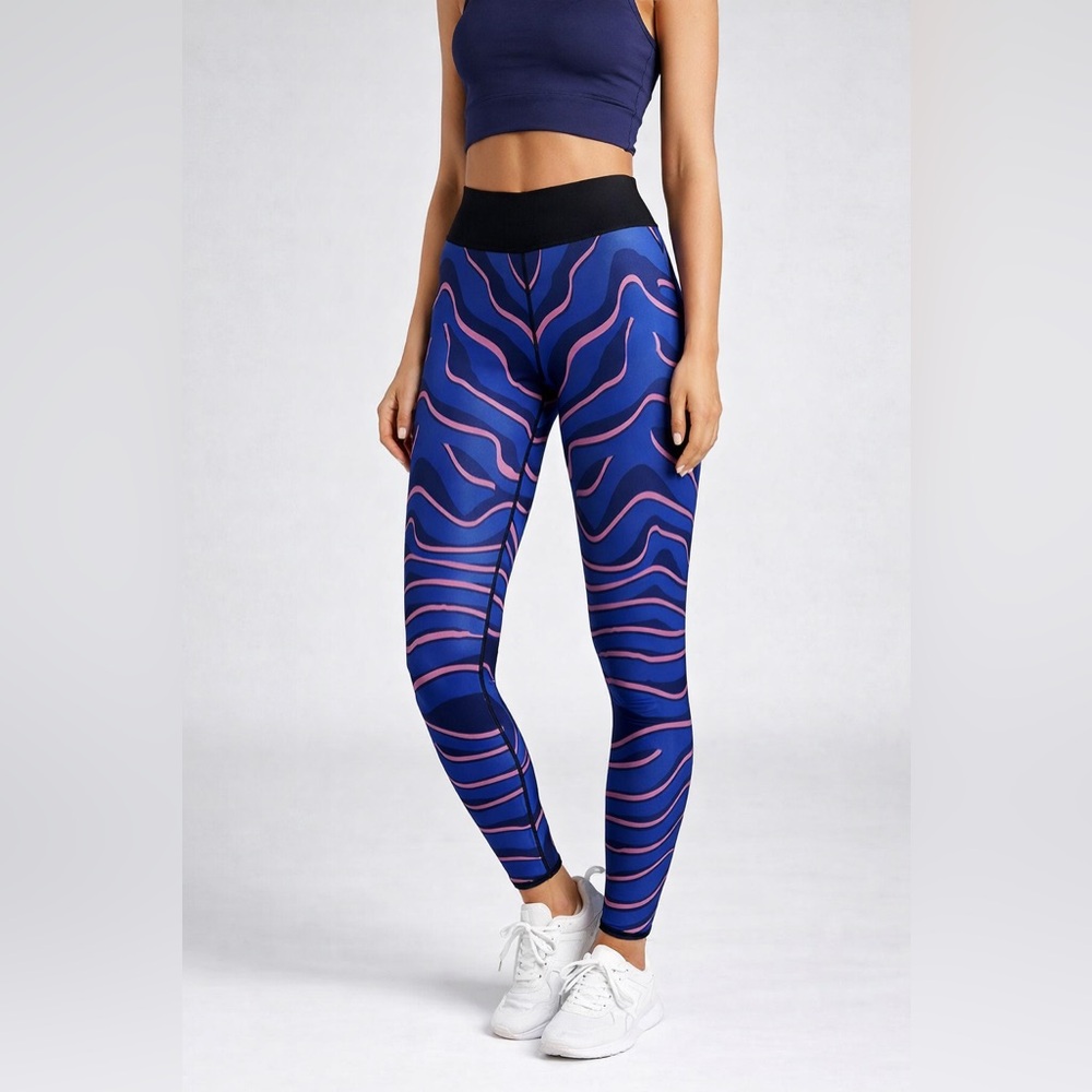 Ultracor High-Waisted Zebra Print Leggings S Blue/Pink Stretch Shaping CrossFit